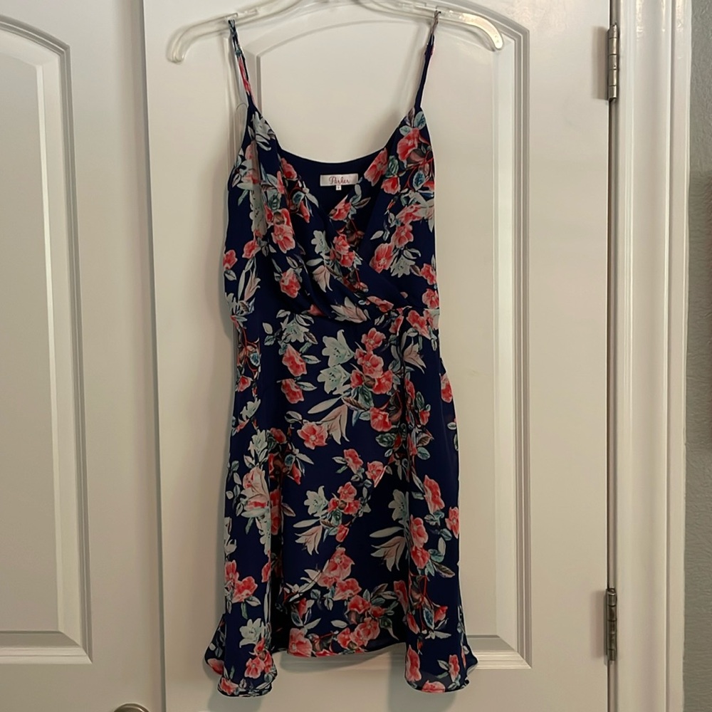 Blue and pink floral mini dress